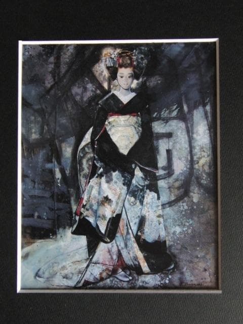 鶴岡義雄、先笄、希少画な集画、状態良好、新品高級額・額装付