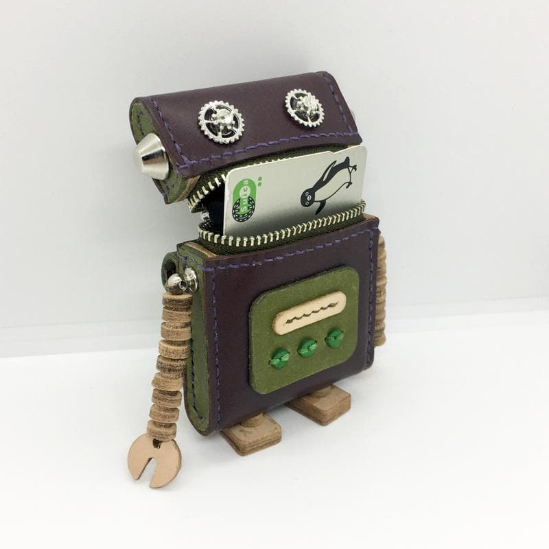 【本革】ケース 小物入れ あずき色 ロボット レザー ハンドメイド