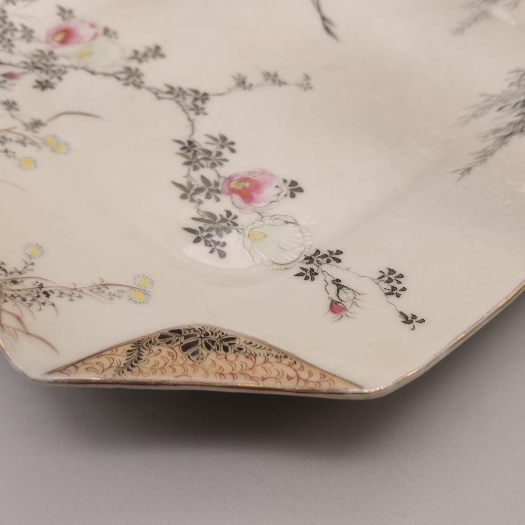 明治時代　輸出品　里帰り　横浜焼　白鷺　オールドニッポン　皿　骨董