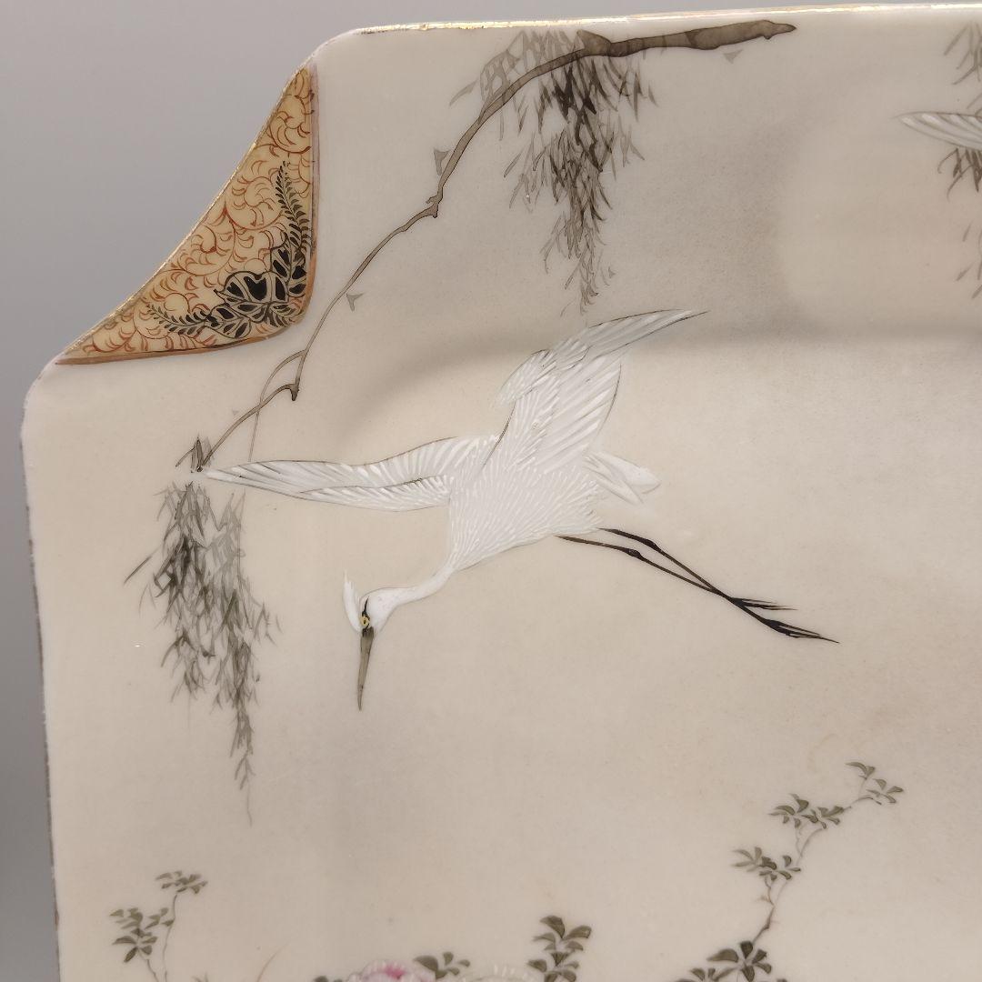 明治時代　輸出品　里帰り　横浜焼　白鷺　オールドニッポン　皿　骨董