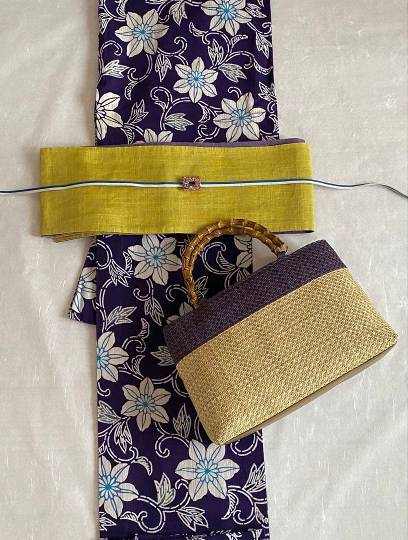 【新品未使用】カゴ風バッグ　生成り×パープル