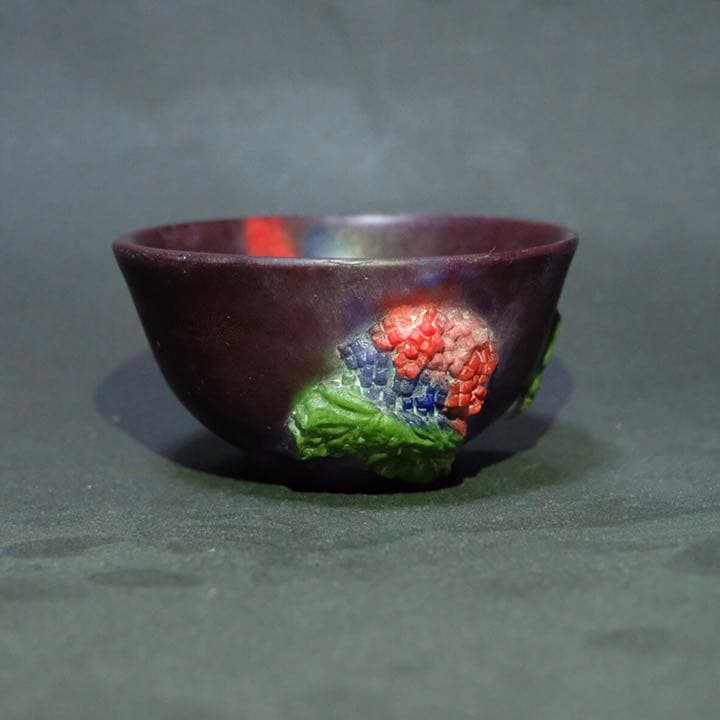 ガラス作家　佐伯泰典作　紫陽花　ぐい呑　パートドヴェール