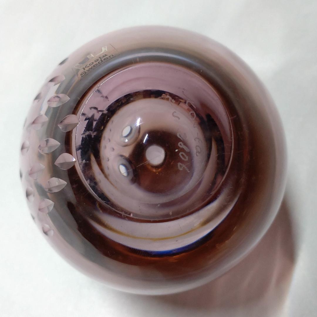 ピンク スカル形状 ガラスオブジェ フクロウ コスタ Kosta 【3003】