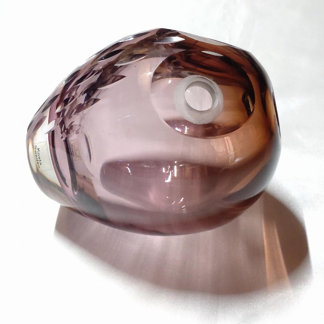 ピンク スカル形状 ガラスオブジェ フクロウ コスタ Kosta 【3003】