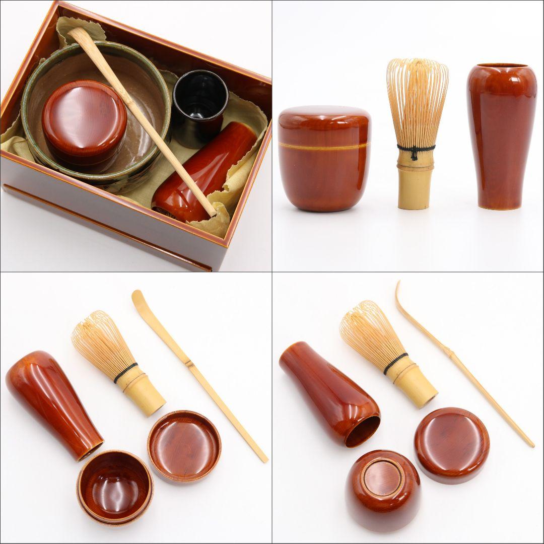 飛騨春慶塗 茶器揃 茶箱 茶筅筒 茶杓 棗 茶碗 巾筒 茶道具　N457　DK1