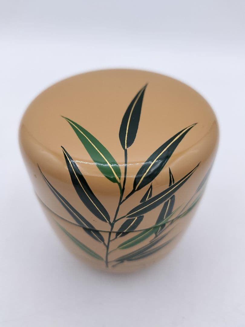 c667 中棗 白漆 翡翠蒔絵 蓋裏絵付 中村湖彩 木箱 茶道具 古物