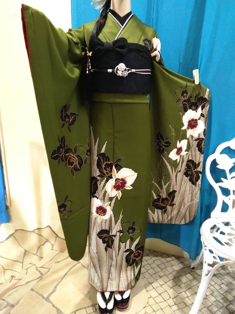 【専用】です❗、正絹振袖成人式、半襟重ね衿、帯揚げ帯締め、ジャガード織り帯、襦袢