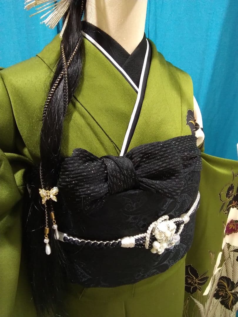 【専用】です❗、正絹振袖成人式、半襟重ね衿、帯揚げ帯締め、ジャガード織り帯、襦袢