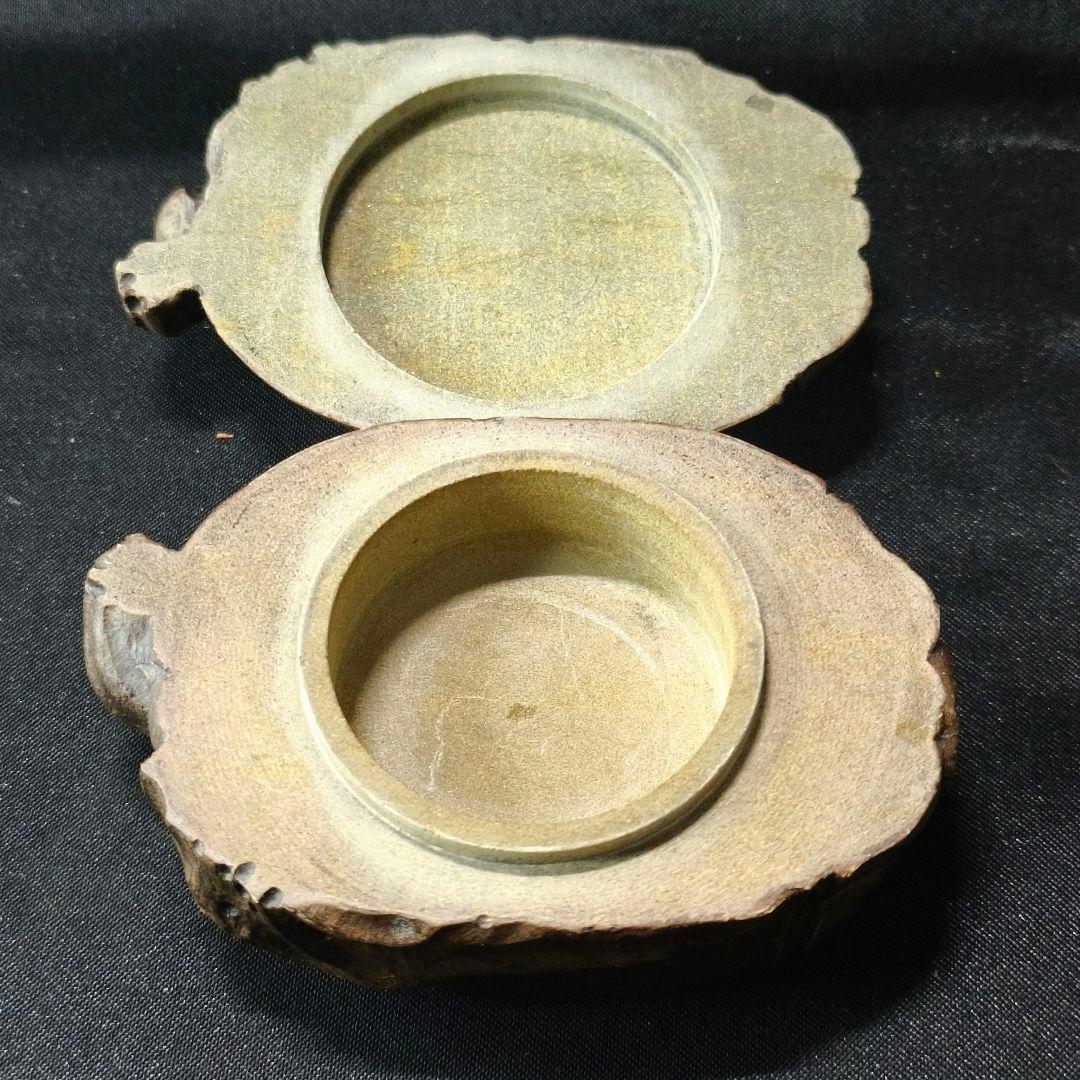 茶道具 瓜型香合 天然石 手彫り 箱付き 朱肉入 書道具 未使用美品 蒐集家放出