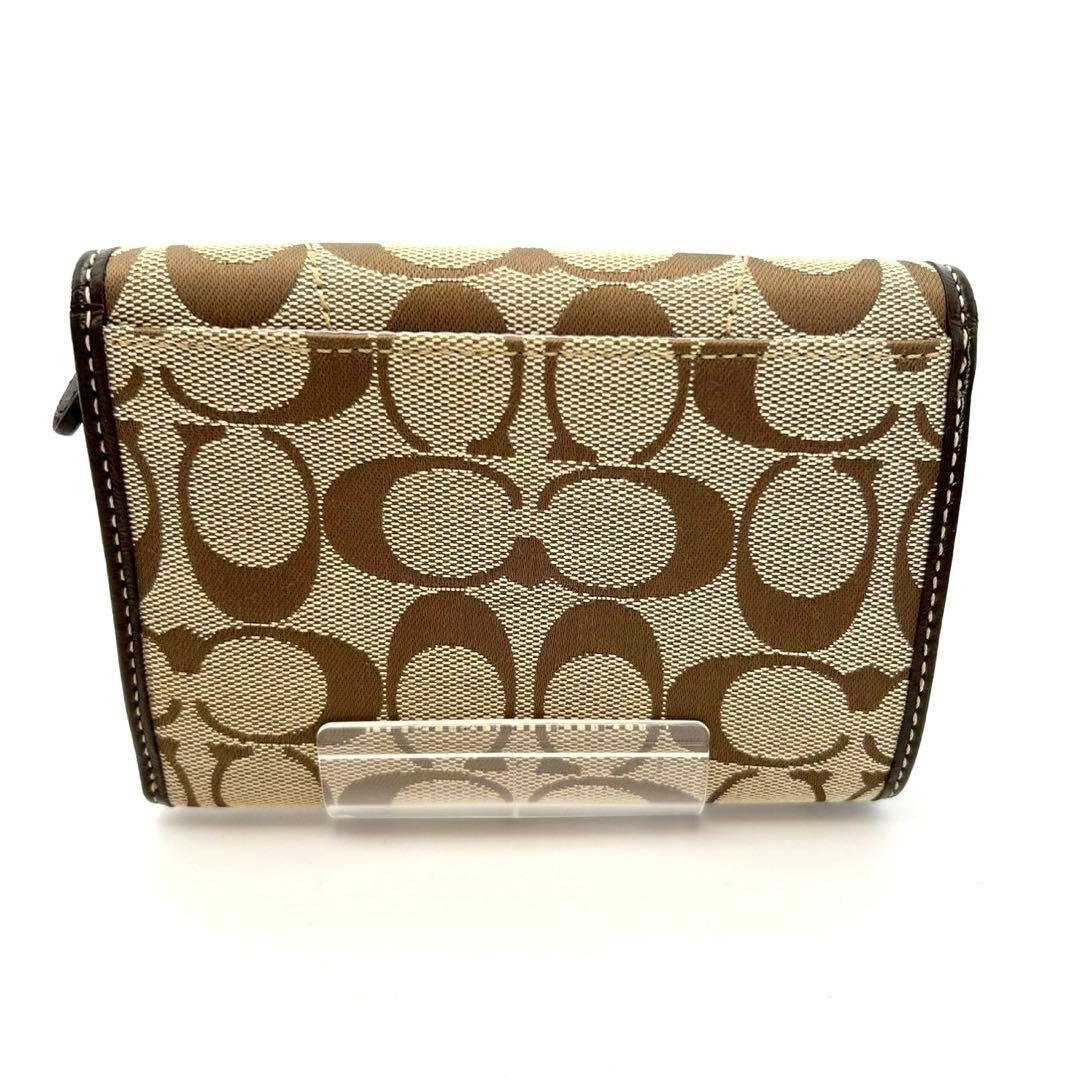 【超美品】COACH コーチ シグネチャー キャンバス 三つ折り財布 バックル