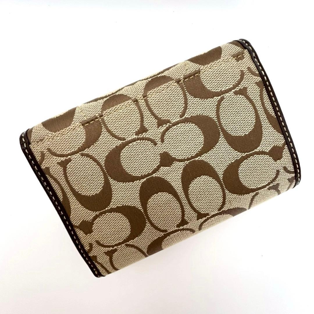 【超美品】COACH コーチ シグネチャー キャンバス 三つ折り財布 バックル