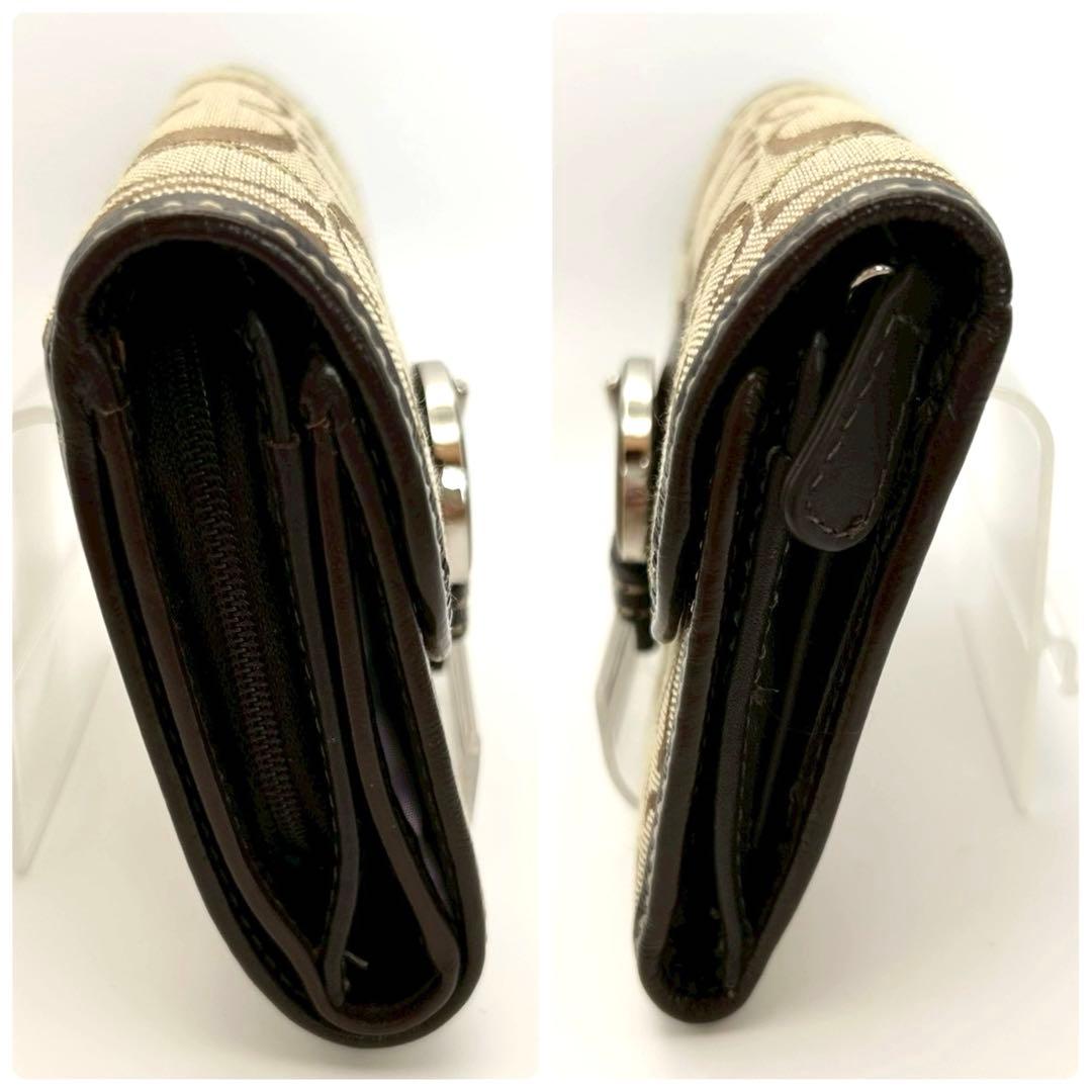 【超美品】COACH コーチ シグネチャー キャンバス 三つ折り財布 バックル