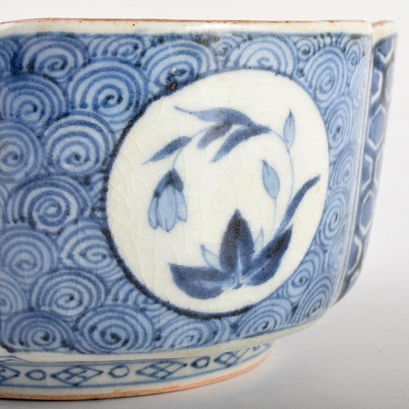 九谷焼　大聖寺伊万里　奇玉宝鼎之珍　色絵　木瓜形菓子鉢　時代箱付　V　R5037