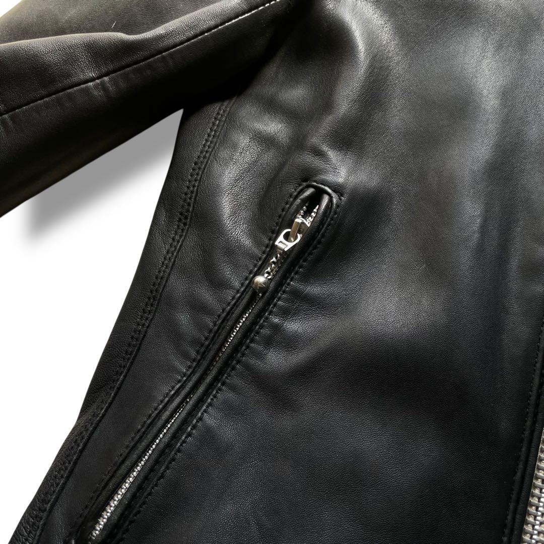 ナノユニバース ラムレザー ヴィンテージ シングル ライダース ジャケット S