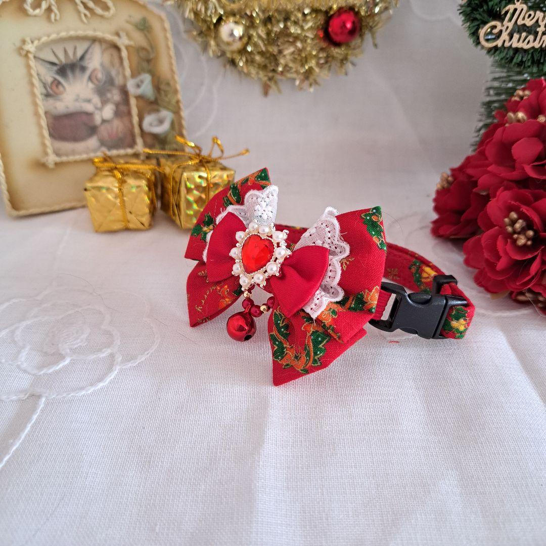 クリスマスシリーズ(赤クリスマスリース)わんちゃん猫ちゃん用首輪