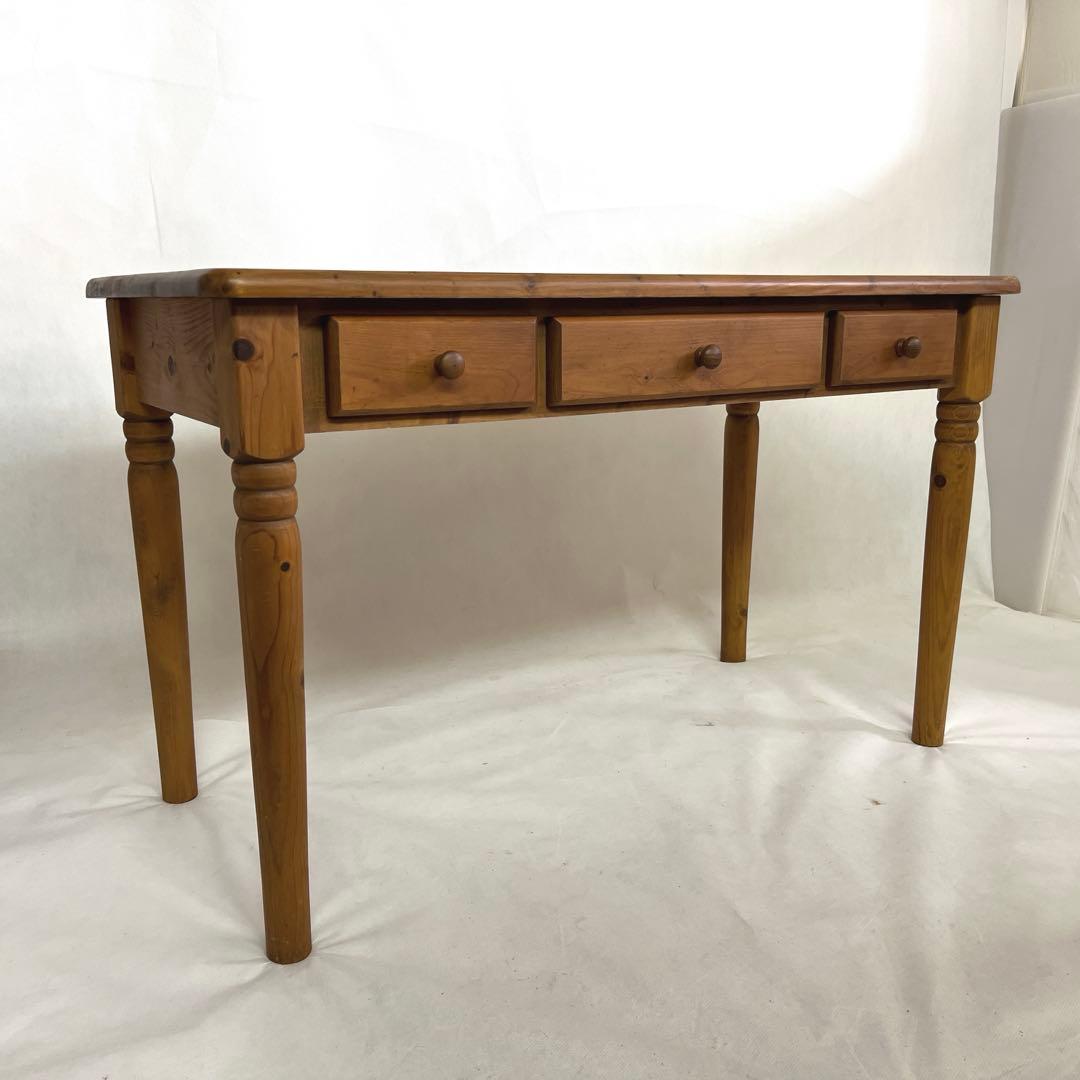 パイン材デスク・横幅120cm・作業台 引き出し付きテーブル・無垢材造り