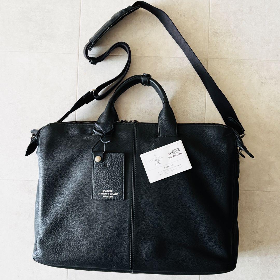 未使用級✨️ポーター オールレザー2wayブリーフケース 黒 シボ革 A4収納