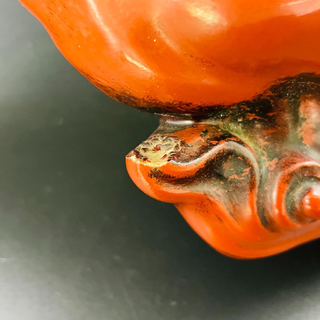 旧家蔵出し 九谷焼 玉乗り獅子 赤獅子 シーサー 狛犬 置物 魔除け 28cm