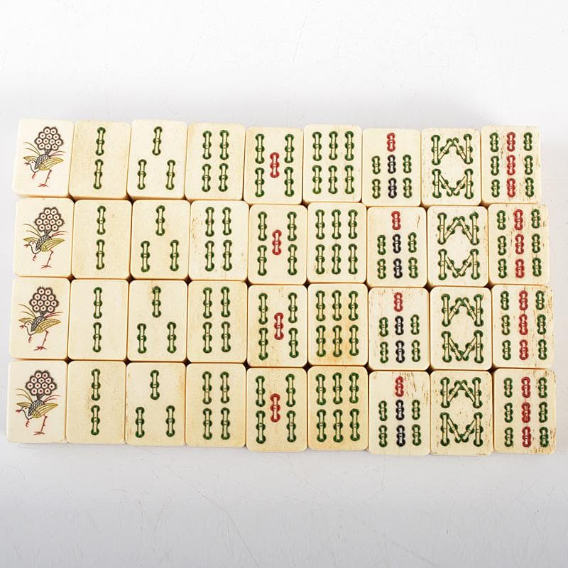 中国　竹嵌　骨牌　背竹牌　麻雀牌　唐木箱付　M　6615