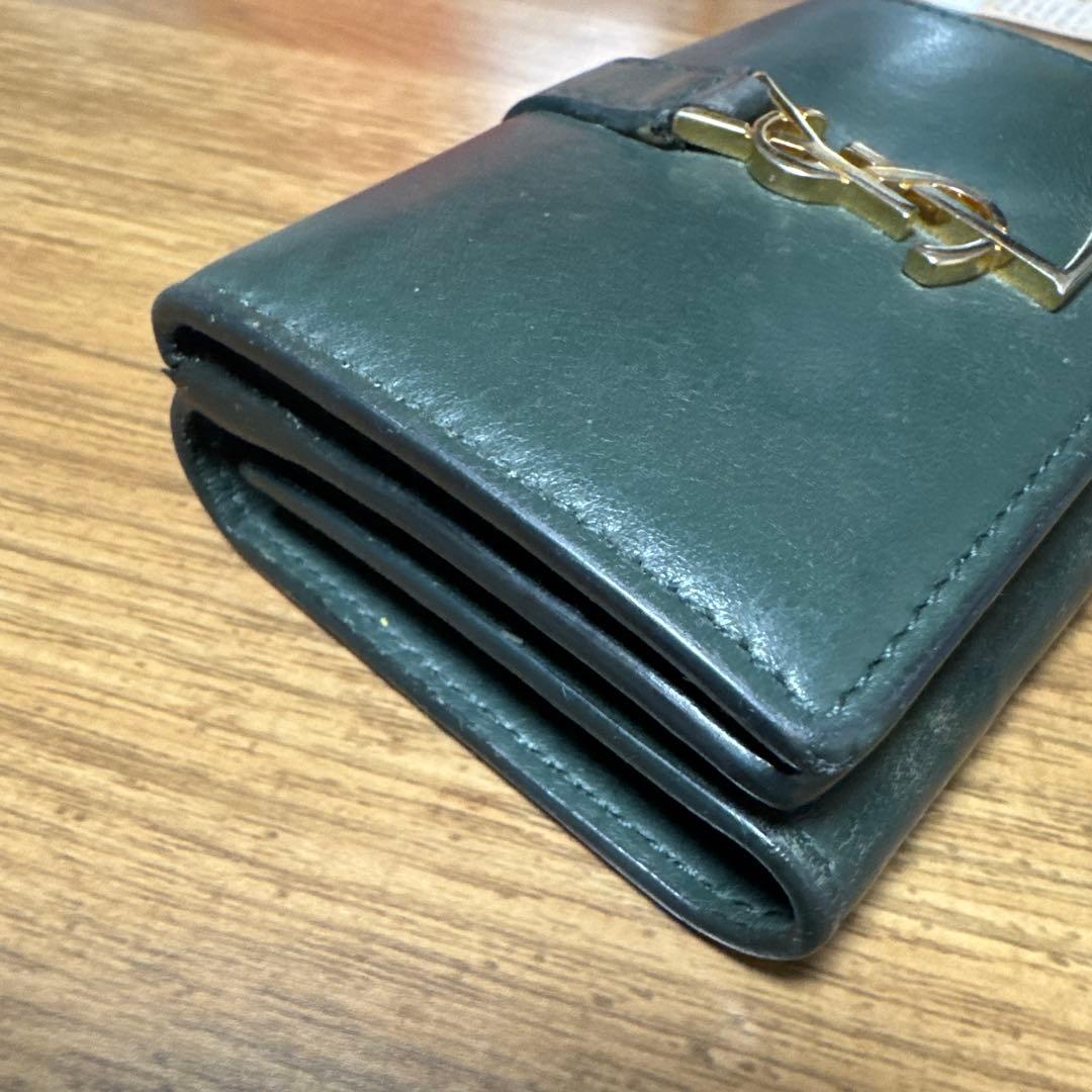 YSL カーキ レザー 三つ折り財布