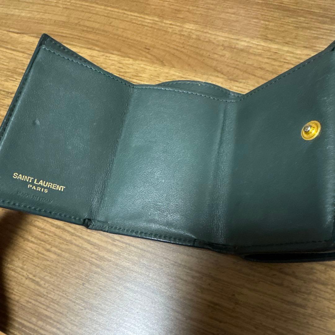 YSL カーキ レザー 三つ折り財布