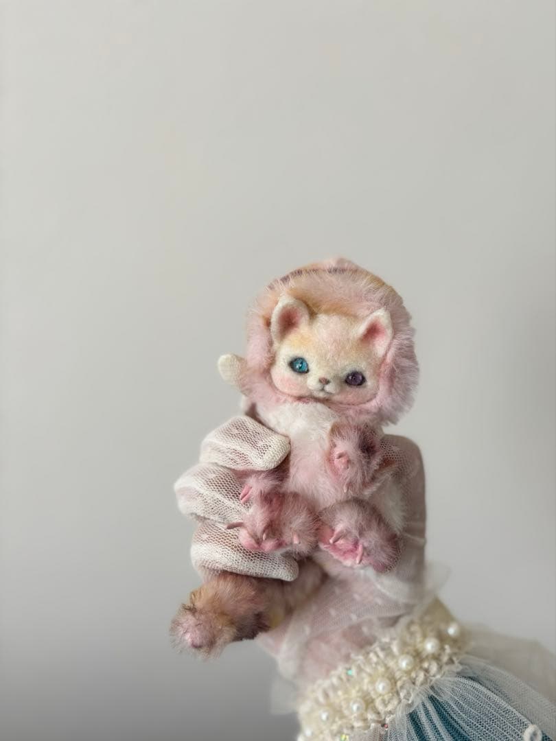 アートドール　No.063ピンク猫幻獣　羊毛フェルト