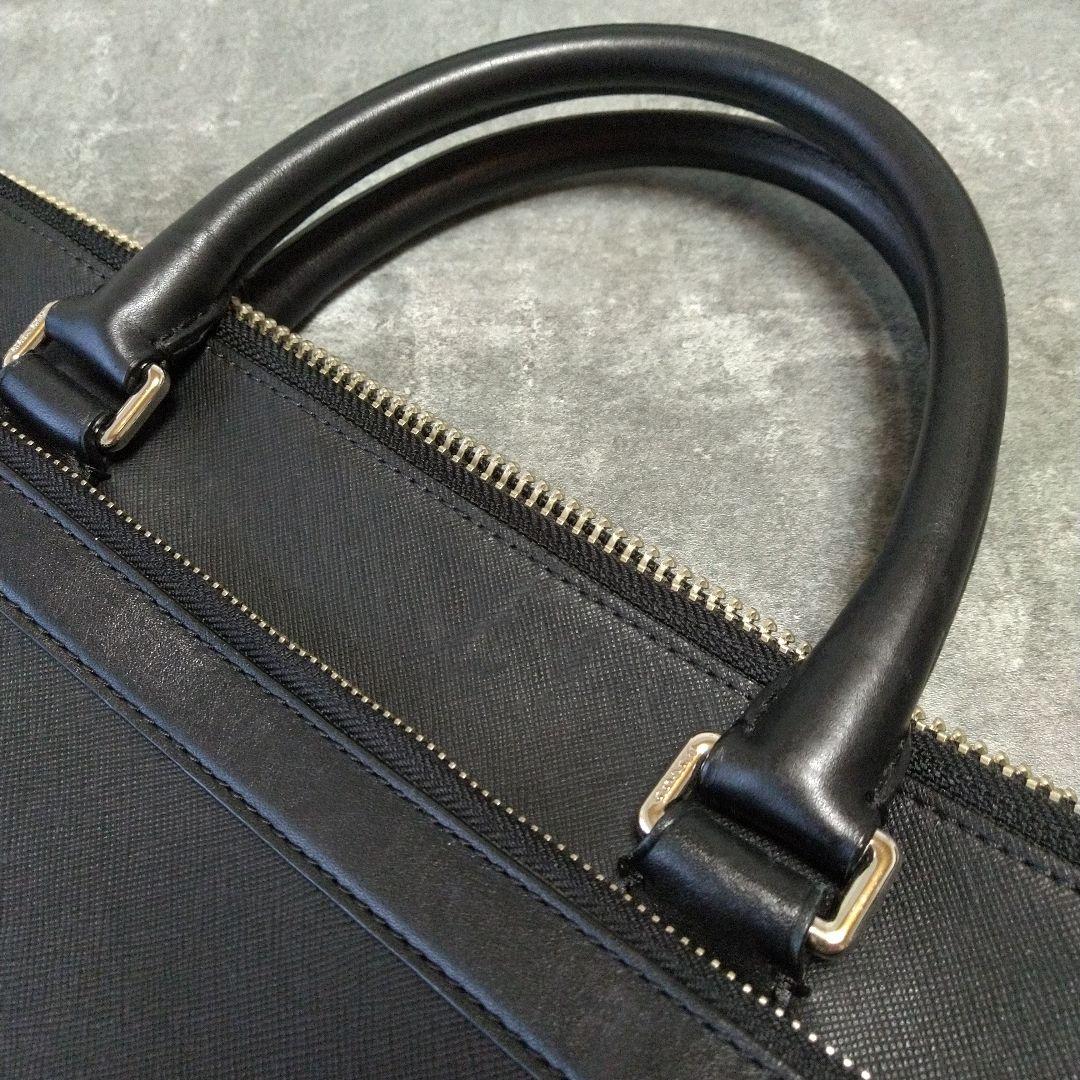 【美品】COACH コーチ ビジネスバッグ黒 レザー 刻印ロゴ A4収納可