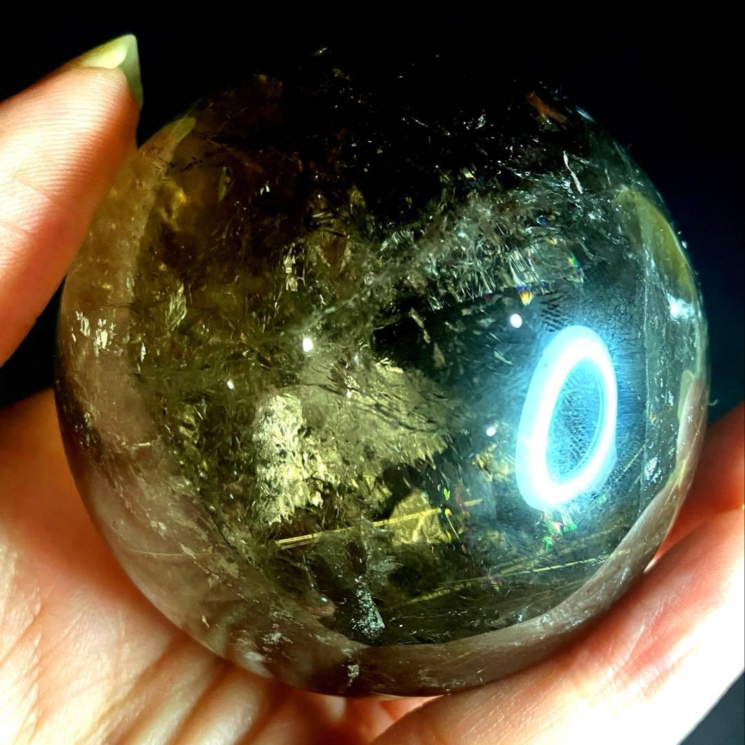 超大玉　60mm ゴールドスモーキールチルクォーツ　丸玉　スフィア　金針水晶