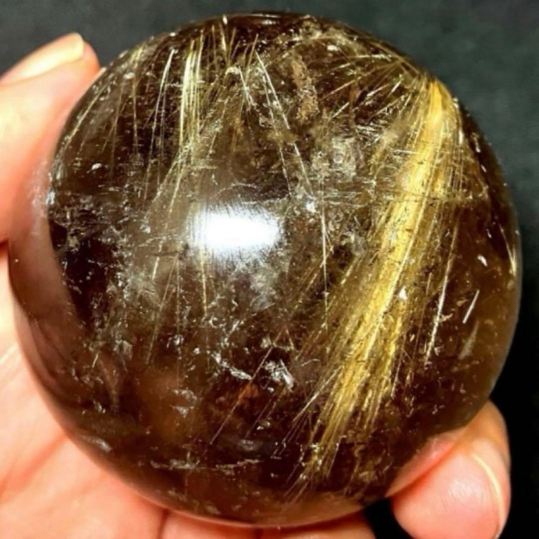 超大玉　60mm ゴールドスモーキールチルクォーツ　丸玉　スフィア　金針水晶