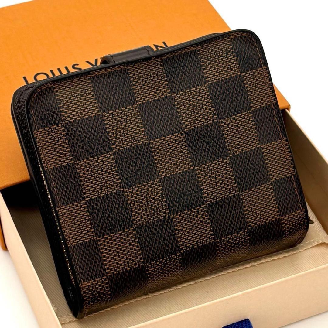 ルイヴィトン 折財布 ダミエ エベヌ コンパクトジップ 茶 ブラウン 2190