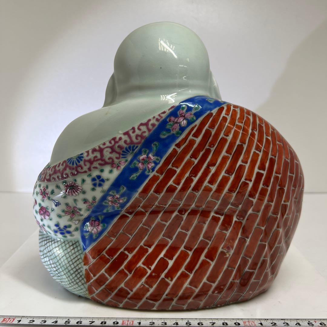 中国景徳鎮　羅漢肝嶺上　朱義順作　粉彩布袋置物　高さ約25㎝　トコル