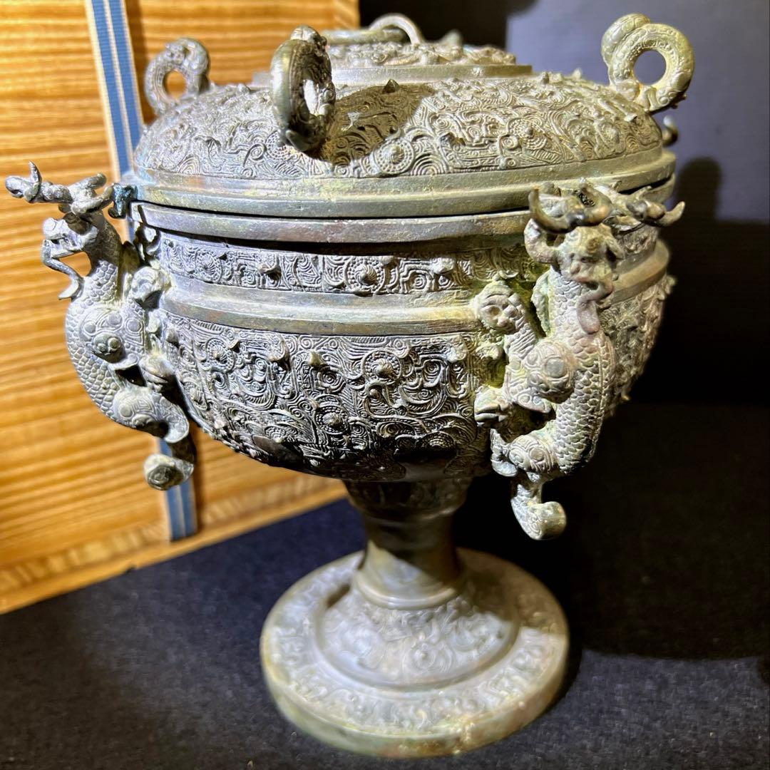 古代中国　古銅蓋物　木箱付　1740g/高さ約19.5㎝ 東Y7-1229☆2F