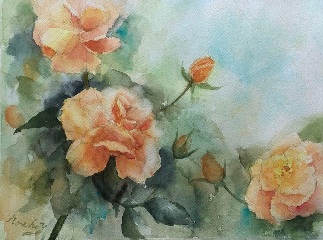 透明水彩画原画薔薇香りの薔薇ジャストジョーイ