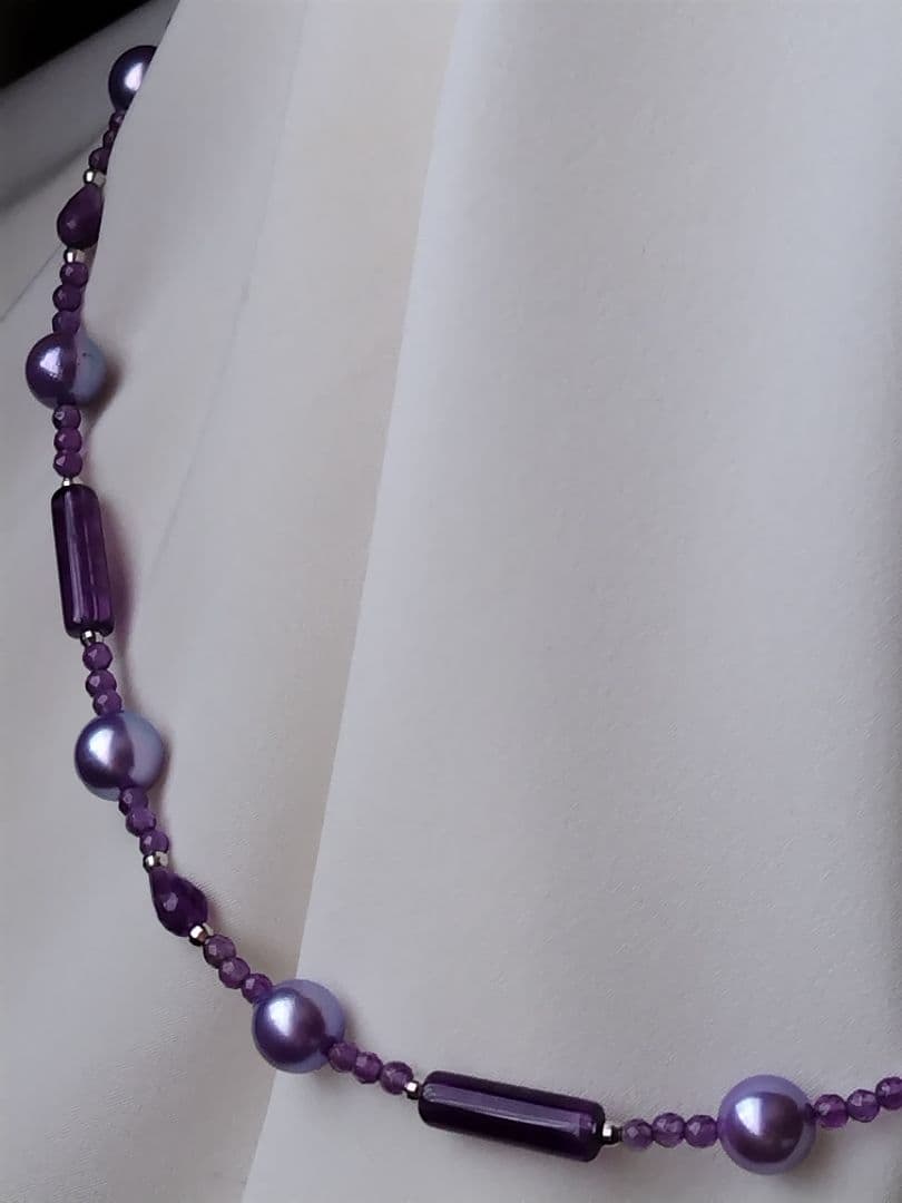 アコヤ真珠ラベンダーカラー(染)、各種アメジスト ネックレス