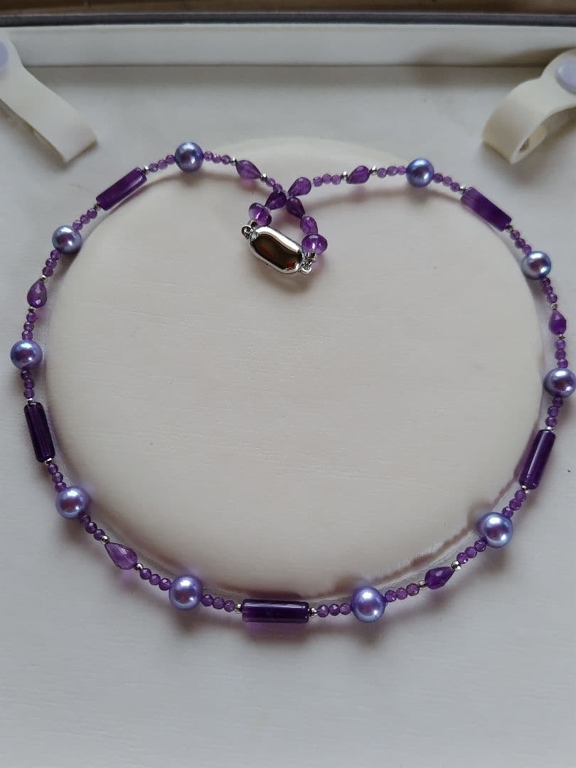 アコヤ真珠ラベンダーカラー(染)、各種アメジスト ネックレス