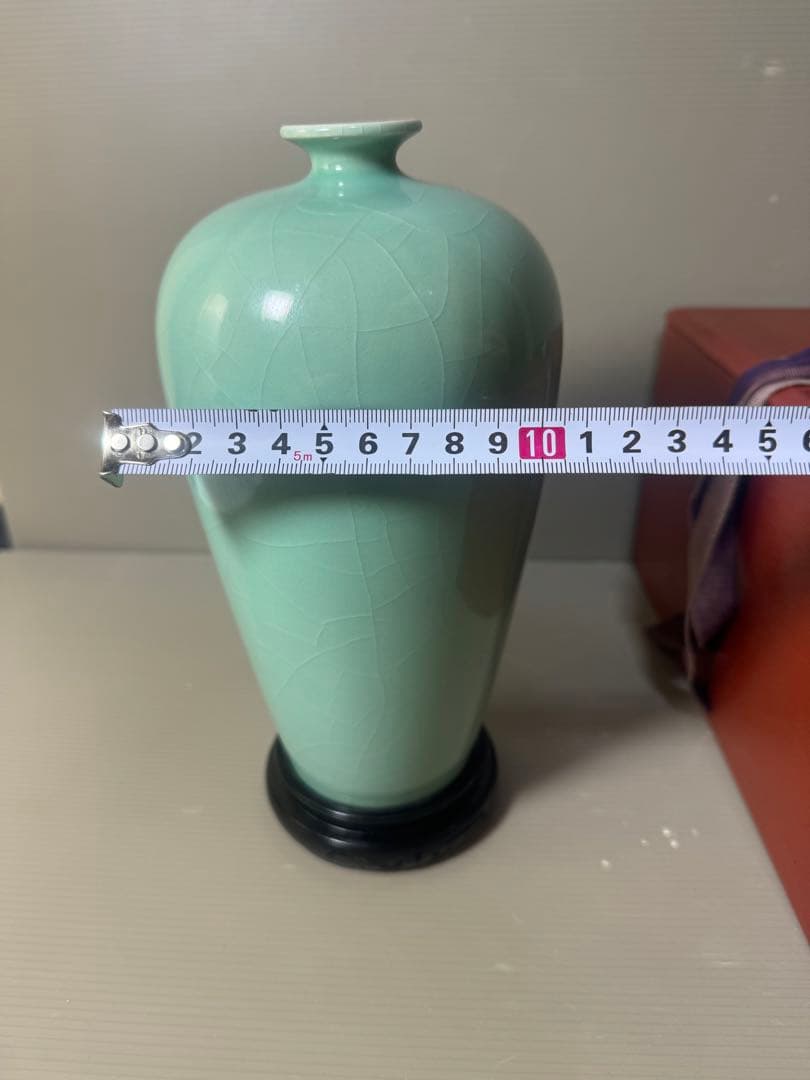 2594 青磁　花瓶　花台付　時代物