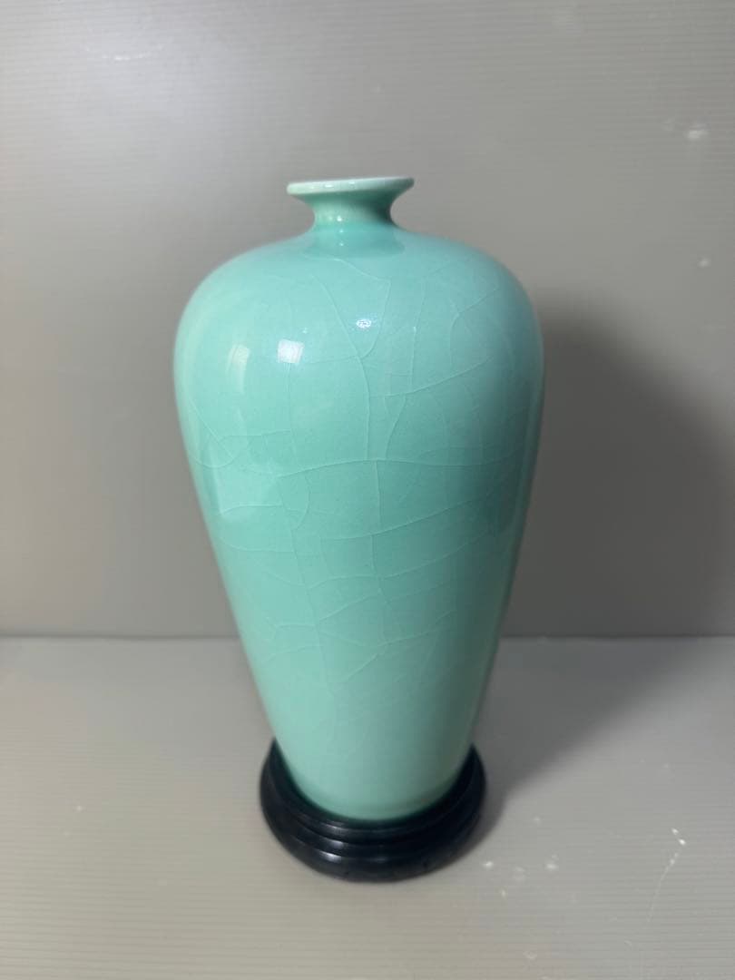 2594 青磁　花瓶　花台付　時代物