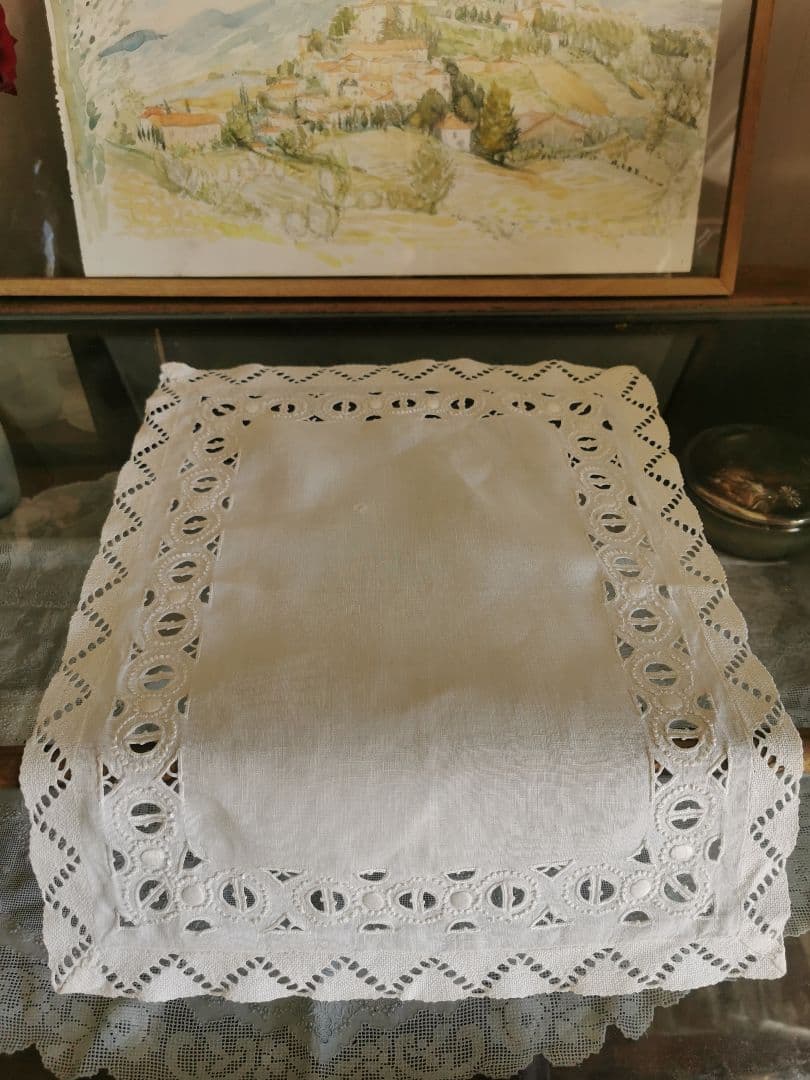 アンティーク オープンカットワーク＆フレンチノット刺繍 ボビンレース編みランナー