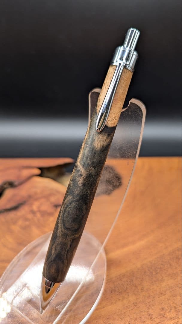 598極上　黒檀　瘤杢　ツートン　木軸シャーペン　ボールペン