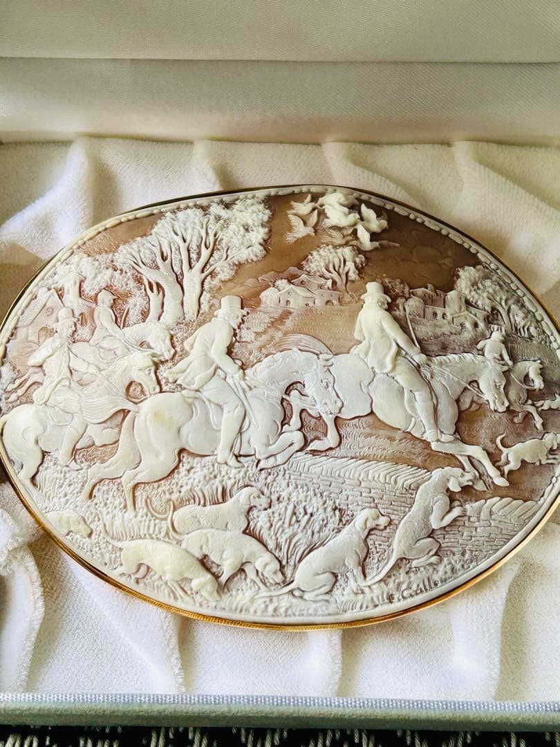 スーパービッグサイズ　シェルカメオ　狐狩り　緻密　精巧　臨場感　うっとり♡