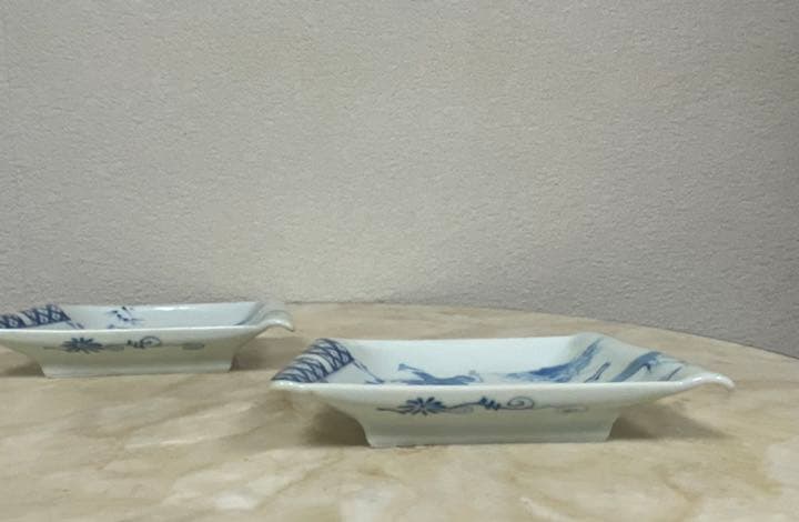 染付　向付　皿　食器　鳥獣戯画紋向付　2枚組