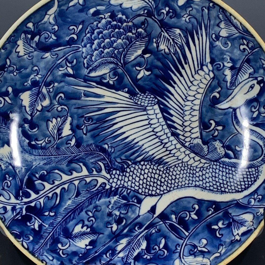 大清康熙年制青花氷梅鳳紋賞盤 景徳鎮 陶磁器 装飾品 現代工芸品 美術品 置物