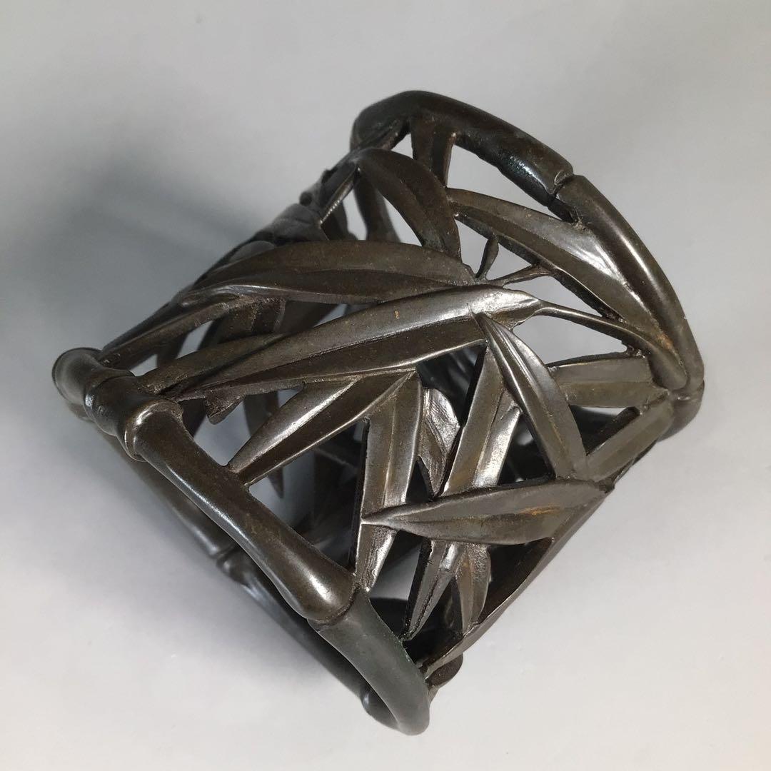 Ｎ２５４　蓋置　『金谷五良三郎造』『砂張銅』『笹蓋置』　共箱　茶道具