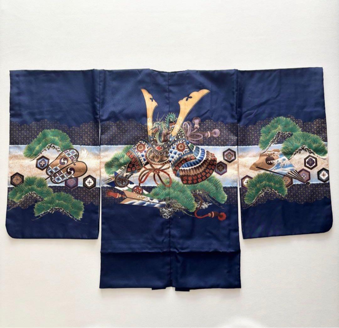 七五三　5歳　男の子　着物　羽織　袴　フルセット　兜　紺色　百日祝い