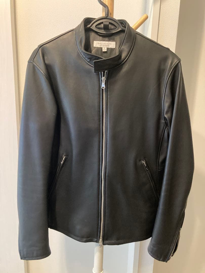 BEAUTY&YOUTH ブラックレザーシングルライダースジャケット M