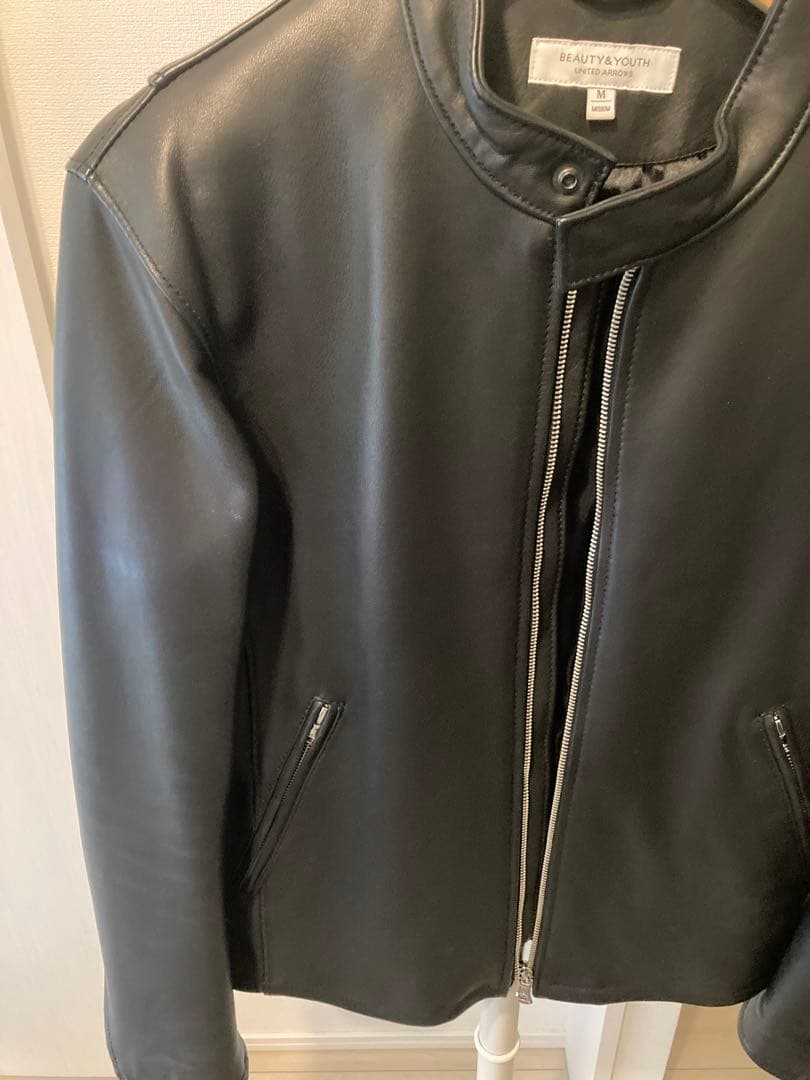 BEAUTY&YOUTH ブラックレザーシングルライダースジャケット M