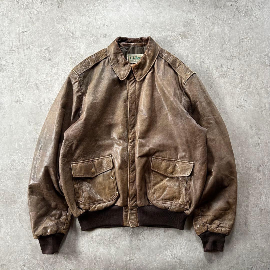 80s エルエルビーン A-2フライトジャケット USA製 ブラウン 46 本革