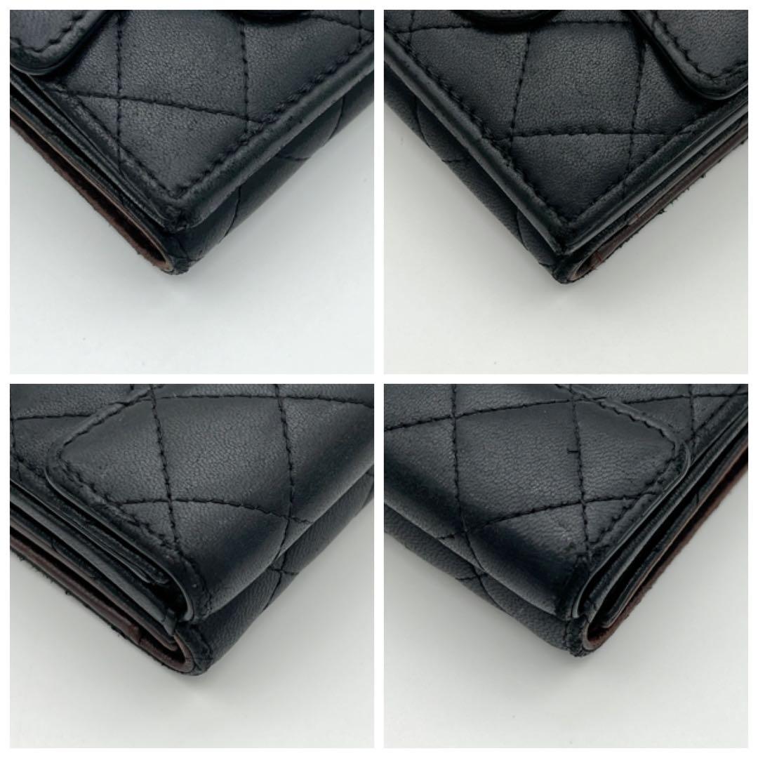 【鑑定済み】シャネル マトラッセ ラムスキン 三つ折り財布 ブラック 黒
