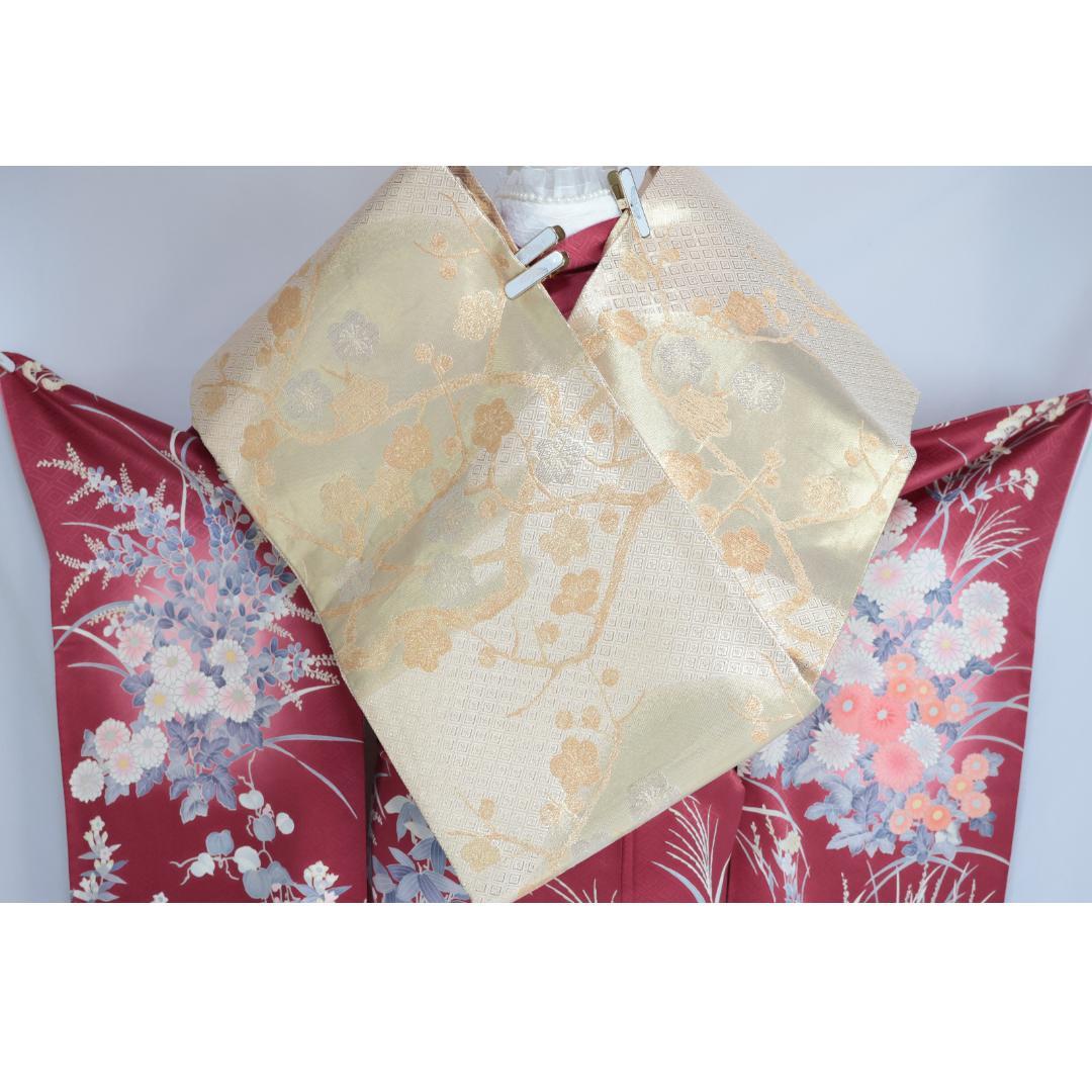 【絶妙色彩】ヴィンテージ◆ 振袖7点セット ◆フルセット帯小物付正絹Em35