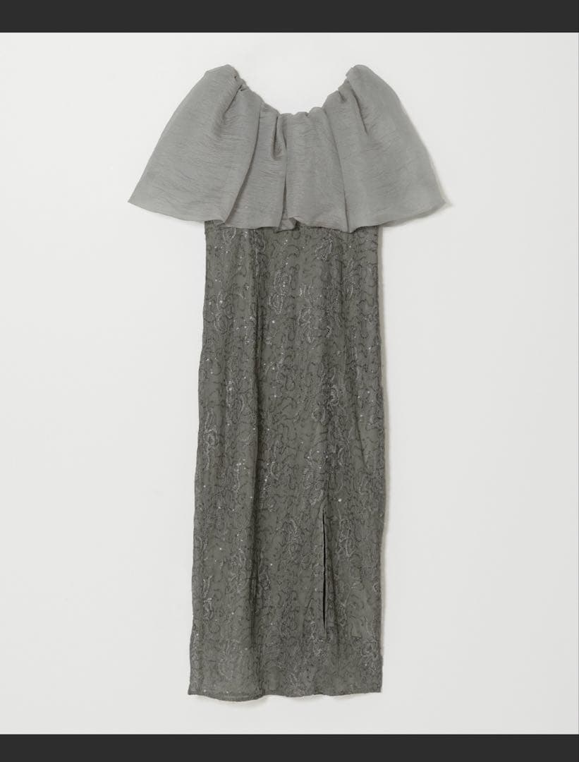 LEJA 2WAYオフショルダーパフスリーブスリットIラインロングドレス